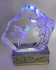 6" Etched Crystal Hummingbird & Flower Paperweight w/ Light Up Base Decor