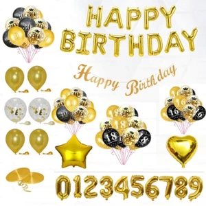 Gold Happy Birthday Bunting Banner Balloons 16/18th/30/40 Party Decor Ballon UK - Picture 1 of 95