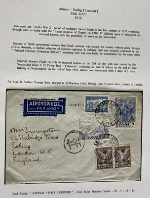 1939 Atenas Grecia Censurado Correo Aéreo Cubierta a Londres Inglaterra Cruz Roja Sello Foto 1 de 3