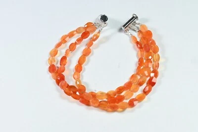 A++天然3层红宝石刻面椭圆形宝石串珠男女通用手链8英寸 — 第 1/4 张图片