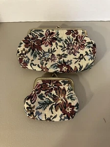 Vintage 2er Set Blumen Gobelin Geldbörse und Münzetui mit Handkussverschluss - Bild 1 von 6