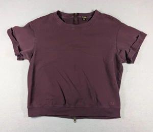 True Religion Shirt Womens Size Large Red Short Sleeve Zip Up Top Burgundy - Picture 1 of 9