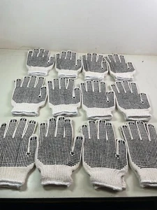Dotted String Knit Gloves Both Sides Black PVC Dots (12 Pairs) Gloves L - Picture 1 of 15