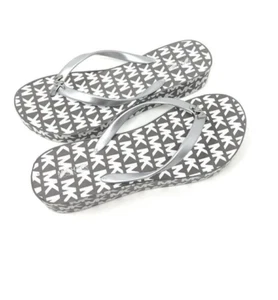 Michael Kors Bedford Glam Platform PVC Wedge Flip Gray White Logo Women Sz 11 - Picture 1 of 4