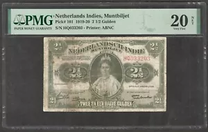 Netherlands Indies Indonesia 2 1/2 2.5 Gulden Wilhelmina 1920 PMG 20 NET - Picture 1 of 2