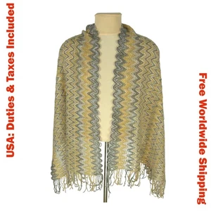 Missoni Women Beige/Gray Mohair Blend Zigzag Openwork Knit Scarf Shawl 55x167 cm - Picture 1 of 9