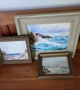 1948 Set of 3 Signed Oil Paintings Freddy Peterson Coastal ME Lighthouse &Surf - Picture 1 of 14