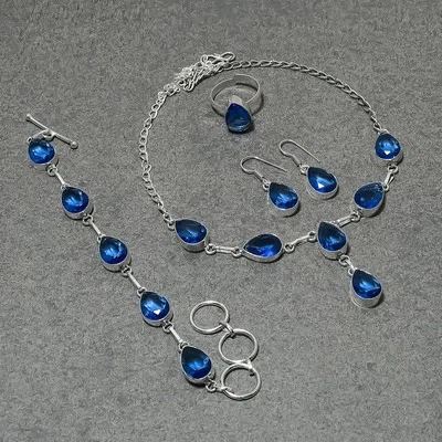 Faceted Tanzanite Quartz Pear Shape Gemstone Handmade Gift Jewelry Necklace Set - Image 1 of 4
