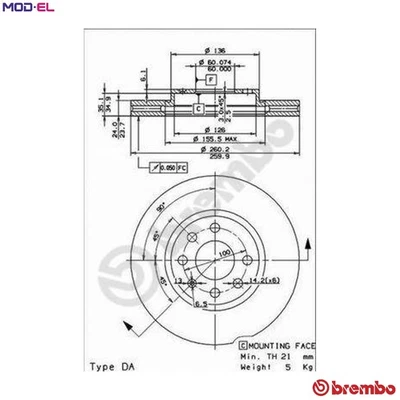 2x BRAKE DISC 09.8601.75 FOR VAUXHALL TIGRA/TwinTop CORSA/VAN/Mk/II CORSAVAN - Image 1 of 4