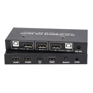 2 x 1 KVM Switch Dual Monitor Displayport 4K 60Hz KVM Switcher 1 Monitors 2 PC k - Afbeelding 1 van 14