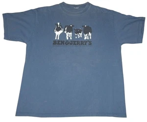 Vintage 90s Ben & Jerry's Ice Cream Vermont's Finest Blue T-Shirt Size Large - Picture 1 of 5