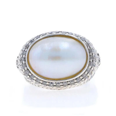 Judith Ripka Coltivata Fatto Perla E Zircone Cubico Halo Anello Argento 925 - Immagine 1 di 4