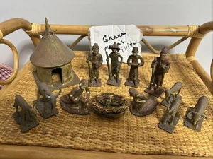 African Cast Metal Nativity Figurines Set – Brass Bronze Style Tribal Art 15pc - Picture 1 of 24