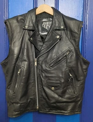 Chaqueta de motociclista vintage de cuero negro diamante para hombre XL GUC Heavy Punk  Foto 1 de 4