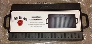 Jim Beam Pre Seasoned Heavy Duty Double Sided Cast Iron Griddle Pan Black JB0168 - Picture 1 of 2