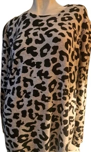 Cashmere Sweater 2X Leopard Cheetah Soft 80s Preppy 90s Mob Wife Y2K Old Money - Picture 1 of 13