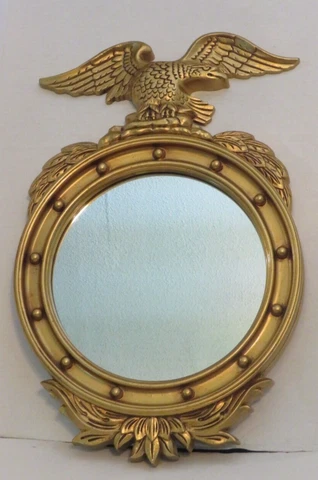 Vintage Federal Style Eagle Wall Mirror  Burnished Gold Resin 23" tall Porthole Cover