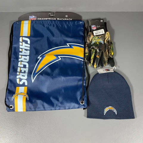 Los Angeles Chargers Drawstring Bag, Gloves, Beanie, NFL Ultimate Fan Gift Lot Cover