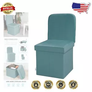 Elegant Velvet Folding Storage Ottoman with Seat Back in Teal - Medium Size - Picture 1 of 9