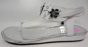 NIB Stride Rite Sumita White & Silver Sz 2M Girls Youth Thong T Strap Sandals - Picture 1 of 6