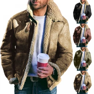 Mens Winter Warm Lapel Fleece Fur Lined Coat Casual Parka Jacket Outwear Tops AU - Picture 1 of 24