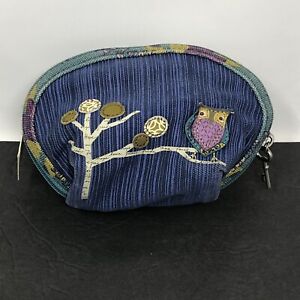 Fossil Kristin Small Dome Cosmetic Owl Bag Travel Pouch Blue Canvas w/Tags "NEW"