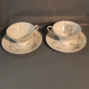 Pair 2 ROSENTHAL Selb Germany PLAZA Raymond Loewy Cup Saucer 4 Pc Mid Century - Picture 1 of 9