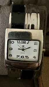 cannes Quartz Watch Ladies Silver & Black Cuff Watch - Picture 1 of 5
