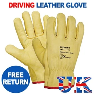 Premium Yellow Leather Driver Work Gloves Fleece Lined Lorry Truck Driving Glove - Picture 1 of 1