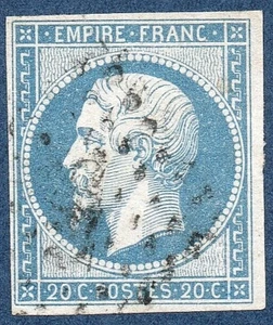 TIMBRE N° 14Af BLEU LAITEUX OBLITERE - 4 BELLES MARGES PHOTO CONTRACTUELLE - #23 - Imagen 1 de 1