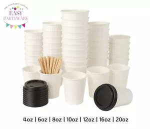 Tazas de café desechables papel con tapas tazas de café blanco bebidas calientes de una sola pared - Imagen 1 de 11