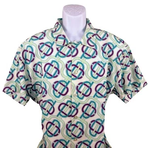 Puma Palm Tree Crew AOP Shirt Geometric Print Short Sleeve Button Up Large - Picture 1 of 9