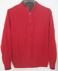 DOCKER'S MENS 100% COTTON V-NECK ZIPPER RED KNIT SWEATER WITH BLACK TRIM- SIZE L - Picture 1 of 4