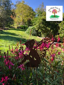 Rusty metal fairy stake garden sculpture decor ornament fairies - Picture 1 of 9
