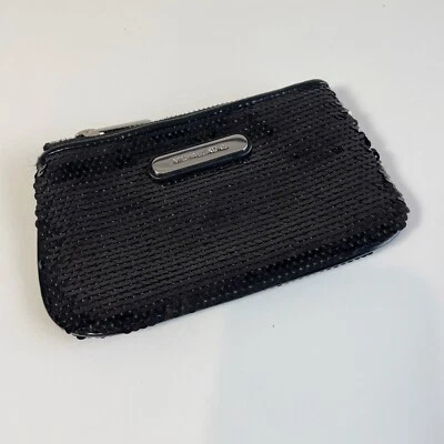 Michael Kors Mujer Lentejuelas Bolso sin asas Monedero Bolso de mano Negro Pequeño Cremallera Forrado Logo Foto 1 de 4