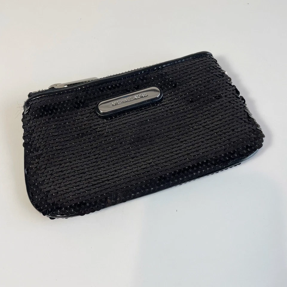 Michael Kors Mujer Lentejuelas Bolso sin asas Monedero Bolso de mano Negro Pequeño Cremallera Forrado Logo Foto 1 de 4