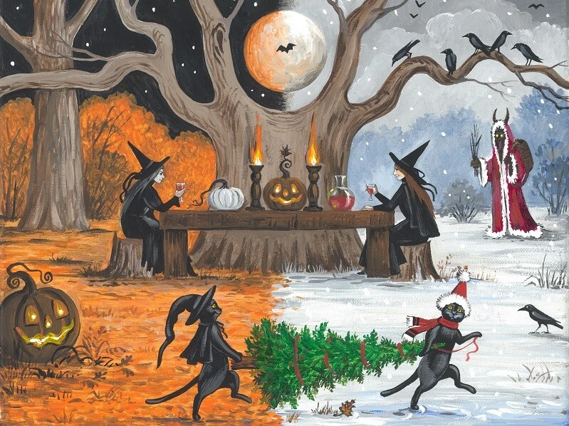 1.5x2 DOLLHOUSE MINIATURE PRINT OF PAINTING RYTA 1:12 SCALE HALLOWEEN Folk Art