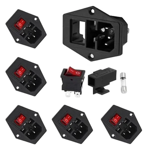 6PCS IEC320 C14 Inlet Power Plug Socket, 250V 10A AC Rocker Switch 3 Pin Socket - Picture 1 of 12