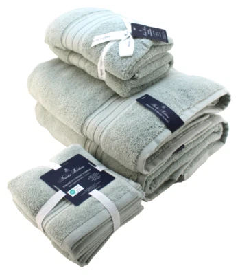Toallas de baño Brooks Brothers de algodón turco premium gruesas verdes claros de 8 piezas Foto 1 de 4