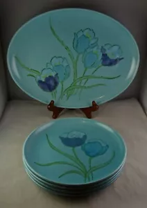 Metlox Tulips 13" Oval Serving Platter + 4 Salad Plates Vernon Ware MCM - Picture 1 of 3