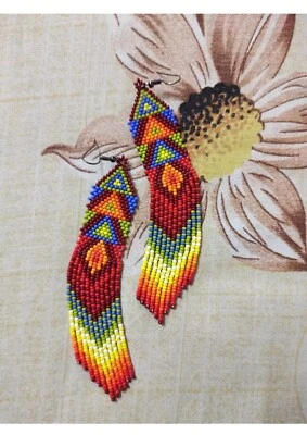 Pendientes Tribales Boho Pendientes Nativos Americanos Pendientes Grandes Semilla Cuentas Pendientes Foto 1 de 4