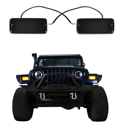 Par de luces LED de señal de giro de lente ahumada Hooke Road para Jeep TJ 97-06 Wrangler Foto 1 de 4