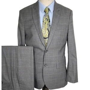 Traje EXPRESS Hombre 38R 32W 29L Gris Ventana Cuadros Ajuste Moderno Pico Mezcla de Lana - Imagen 1 de 21