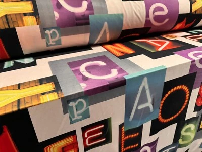 Soft Touch Stretch Spandex Jersey Fabric, Per Metre - Neon Sign Letters Print - Image 1 of 4