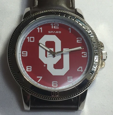 New Oklahoma Sooners Sparo Classic Men's Sports Watch with Brown Leather Band Cover