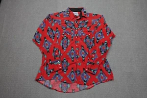 Vintage Rockmount Pearl Snap Shirt Mens Large Red Aztec Western Cowboy Rancher - Picture 1 of 10