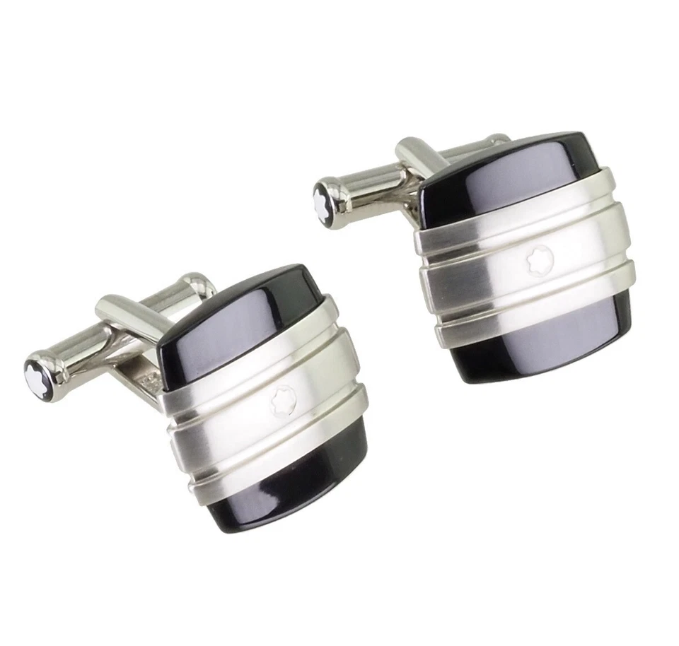 Gemelli Montblanc Meisterstück MB106624 acciaio inox con ONYX NUOVI - Immagine 1 di 4