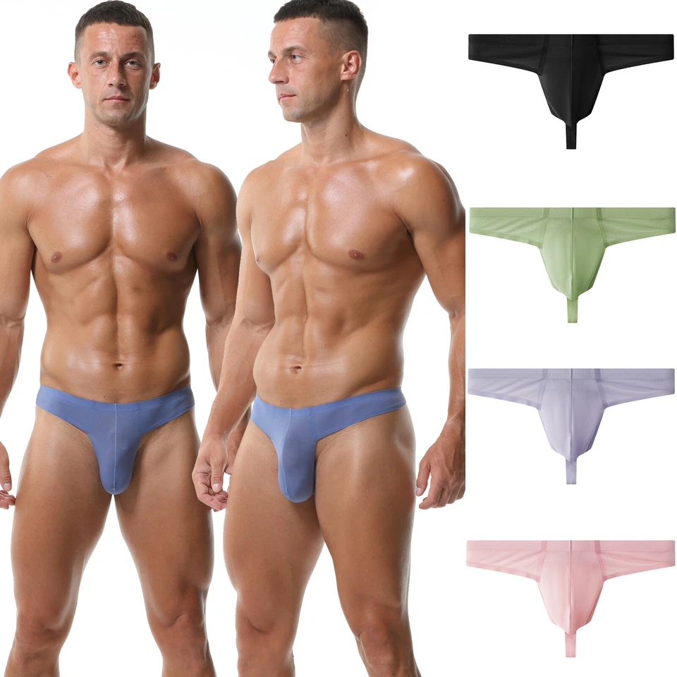 Men's  Ice Silk Sexy Thongs Underwear Soft Transparent Breathable T-back M-2XL - Image 1 of 4