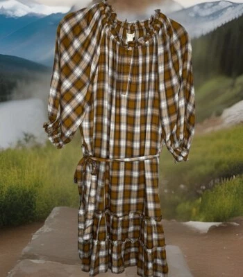 Nuevo con etiquetas Vestido Anthropologie Pequeño Cuadros Challis Marrón Escuela Picnic Minorista $108 Foto 1 de 4