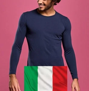 2 T-Shirts Rundhals Baumwolle Thermo warm italienische Marke blau schwarz langarm - Bild 1 von 4